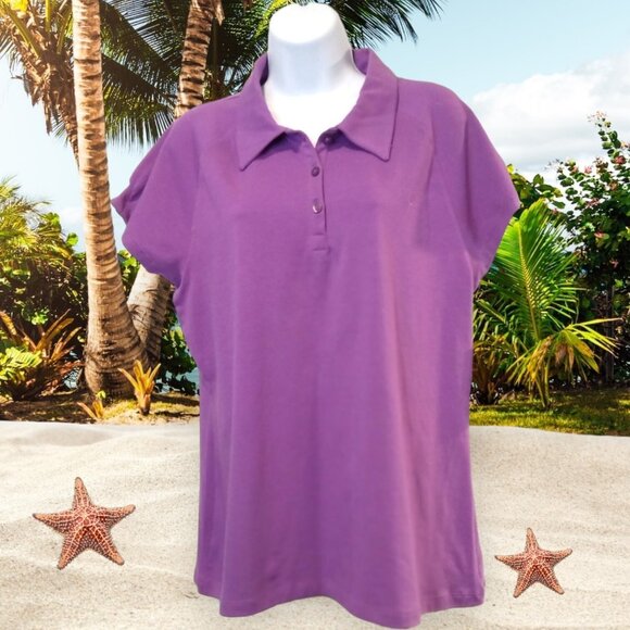 Danskin Womens XXL Purple Knit Golf Polo Blouse Top - Picture 3 of 9